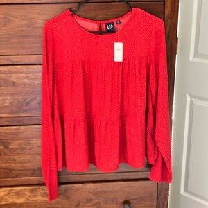 NWT Gap Red Black Dash Tiered Long Sleeve Swing Blouse Womens Size M
